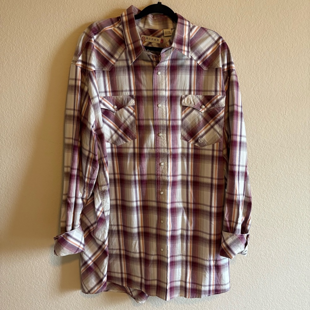 Roper Purple and Orange Plaid Dress/Cowboy Shirt, Men's Size 2XLT, 2 Pockets